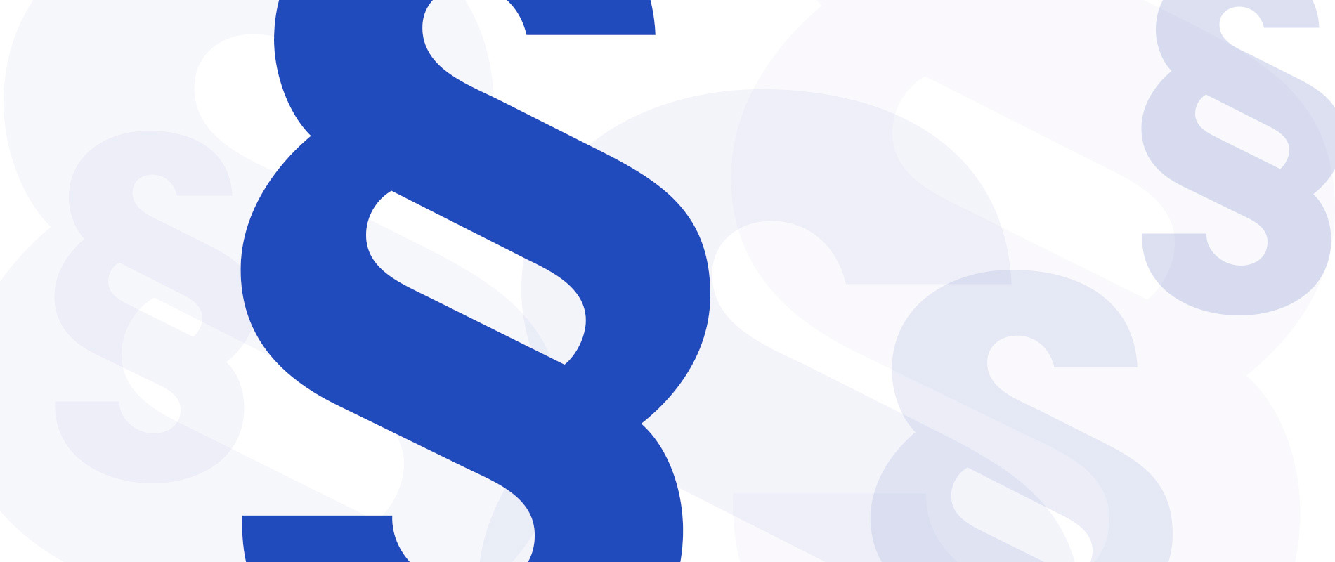 Grafik mit mehreren stilisierten Paragraphenzeichen (§) in verschiedenen Größen. Die Hauptfarbe ist Blau auf einem hellen, farbigen Hintergrund. Diese Darstellung symbolisiert rechtliche Themen und Gesetze.