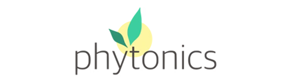 Logo von Phytonics mit grünem Blatt-Design und gelbem Hintergrund. Der Schriftzug "phytonics" ist modern und schlicht gehalten.