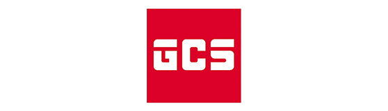 Ein rotes Logo mit den weißen Buchstaben "GCS" zentral platziert.